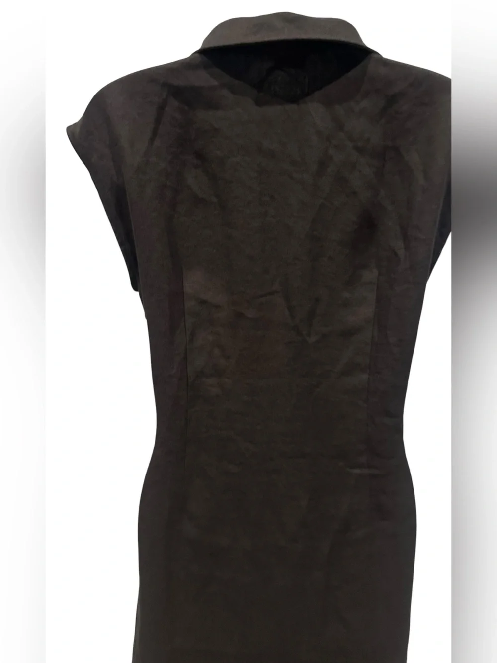 OGL | Viscose-Linen Collared V-neck Midi Dress with Drawstring Black | Medium